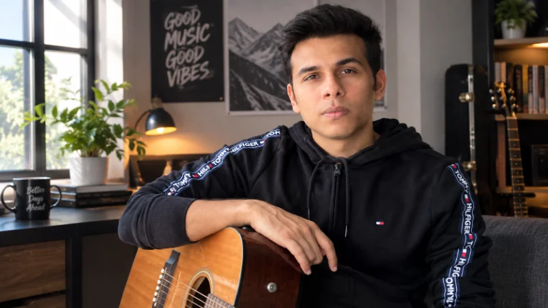 Anuv Jain performing an acoustic set on stage