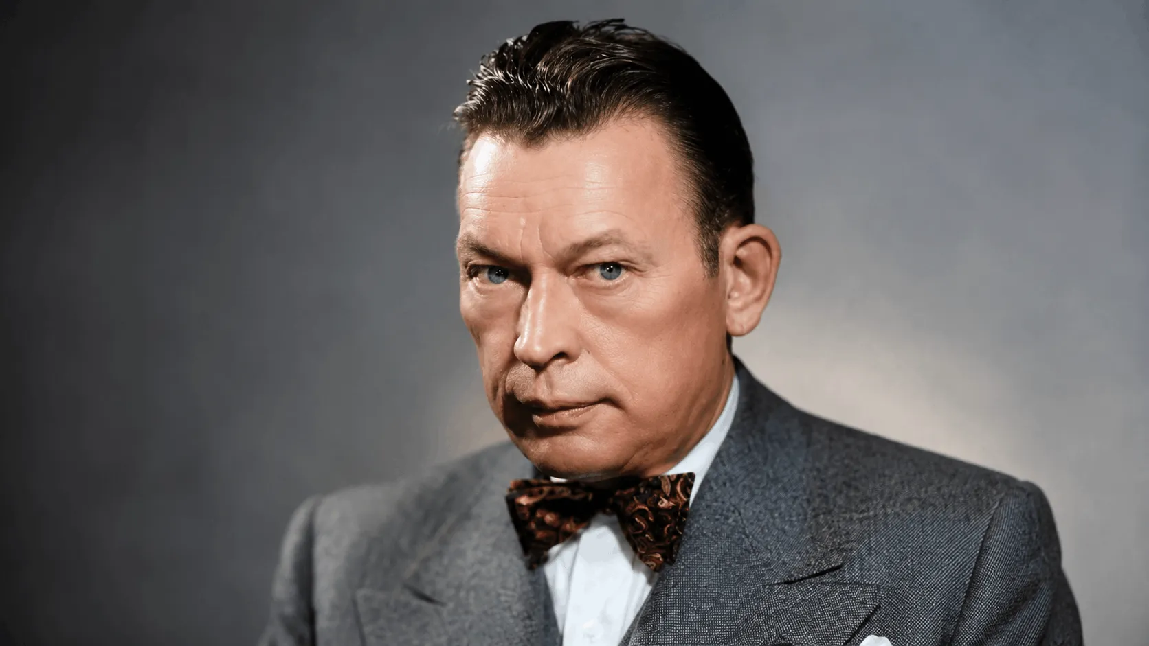 Fred Allen performing at a vintage radio microphone