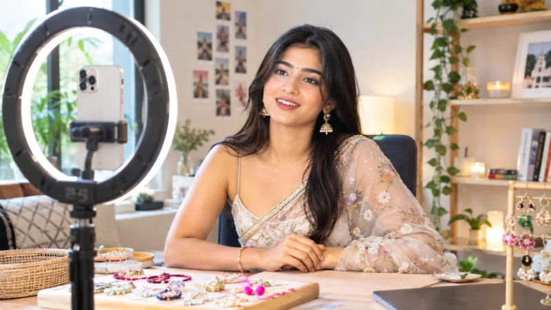 Tanya Mittal recording content for her social media following