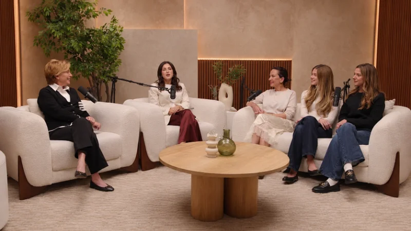 Cynthia Rowley and her daughter Kit recording an episode of the Ageless podcast